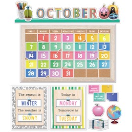 Carson Dellosa Creatively Inspired 118 pc Set Classroom Calendar, Monthly Headers, Birthdays, Number Cover Ups, Seasons, Weather, Days of The Week Chart, Rainbow, Plant, Boho Decor for Bulletin Board