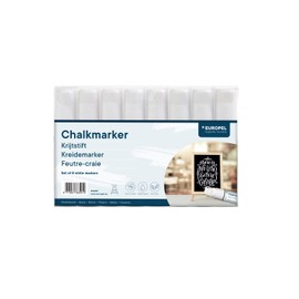 Europel Chalk Markers - 15mm Tip Liquid Chalk Ink Pens for Non Porous Surfaces - Pack of 8 White Markers, Wet Wipe & Dry Erase Marker Pens for Chalkboards, Blackboards, Signs, Windows