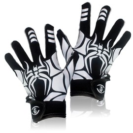 LynsaTac American Youth Football Gloves - White Spider Design, Elastic Silicone Black Grip for Kids Youth Football Gloves for Improved Ball Control - Enhance The Sport Experience 5.5-6 in
