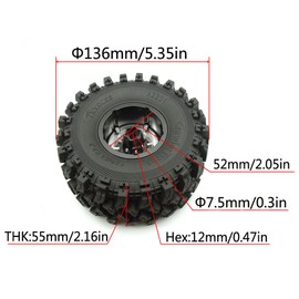 TxxRcss RC Crawler 2.2 Beadlock Wheels and Tires 136mm Tall Soft Sticky Mud Slingers Tyres & Aluminium Rims Hex 12mm for 1/10 SCX10 TRX4 SCX10 RC Crawler Axial Remote Control Car (Silver Orange)