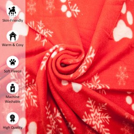 4 X Dog Blankets Washable Snowflake Paw Prints Dog Presents | Pet Blanket for Cat Soft Warm Dog Fleece Puppy Cat Blanket (70cm X 73cm, RED and GREY (Pack of 4))