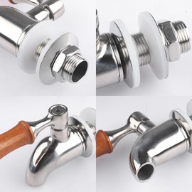 1 Pack Stainless Steel Spigot Long Wooden Handle Beverage Dispenser Spigot Replacement Metal Faucet for Glass Jar, Drink Dispenser by MUGLIO