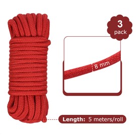Soft Cotton Rope, 3 Pcs Red Cotton Rope & 1 Pack Drawstring Storage Bag, 15 Metres Length 8mm Thick Natural Durable Craft Cord, All Purpose Rope for Climbing Crafting Braid Wall Hanging Home Decor