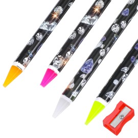 4 Pcs Rhinestone Picker Wax Pencil For Rhinestones Applicator Nail Gem Picker Tool Wax Pen Diamond Art Pen Adhesive Resin Picker Pencil Jewel Picker Tool For Nail Art DIY With Pencil Sharpener