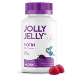 Biotin Tapioca Fruity Gummies - 10,000mcg - Potent Formula for Hair Skin and Nails, Made with Organic Tapioca, Grape Flavour - Kosher, Halal, Non GMO - 60 Vegan Gummies.