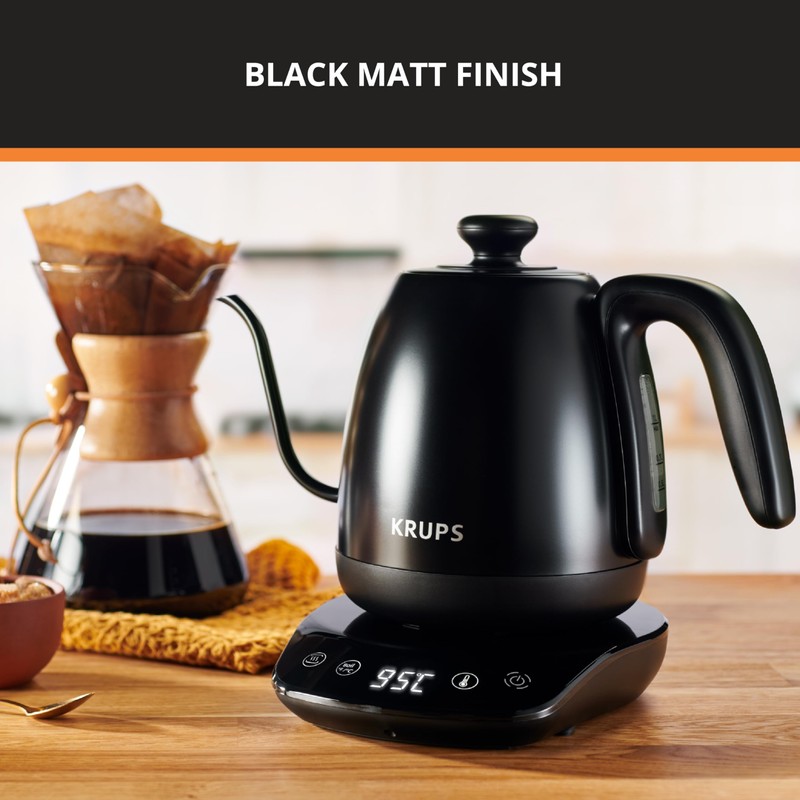 KRUPS Gooseneck Electric Kettle: 1L Stainless Steel, 1350W Fast Boiling,