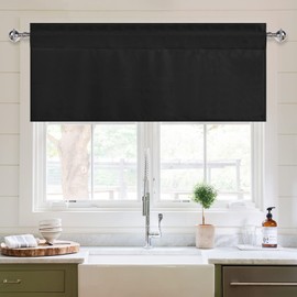 XWZO Kitchen Valances Curtains for Windows Living Room Bedroom Bathroom Toppers Farmhouse Style Rustic Dinning Room Blackout Thermal Insulated Rod Pocket, W52 x L18 Inch Length, Black, 1 Panel.
