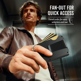 Slimwalt Fan-out Wallet for Men with ID Window and Money Clip - Minimalist Slim Cardfan Card Holder, Mens Wallet with RFID Blocking, Metal Pop Up Wallets Black, Gifts for Men