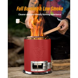 YEFU Tabletop Fire Pit 9.7 x 7.1 in, Flame Intensity Control Camping Stove for Outdoor & Patio, Fueled by Pellets or Wood, Safe Burning Table Top Firepit, with Travel Bag & 2 Mini Sticks, Red