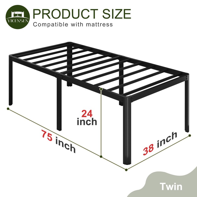 Yicensen 24 Inch High Twin Bed Frames with Rounded Corner