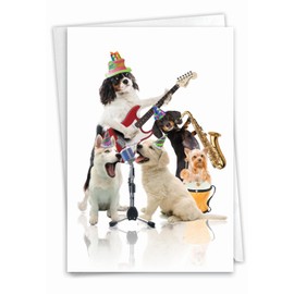 NobleWorks - Birthday Greeting Card with 5 x 7 Inch Envelope (1 Card), Fun Animal Bday Celebration - Animal Bands - Dogs C9508FBDG