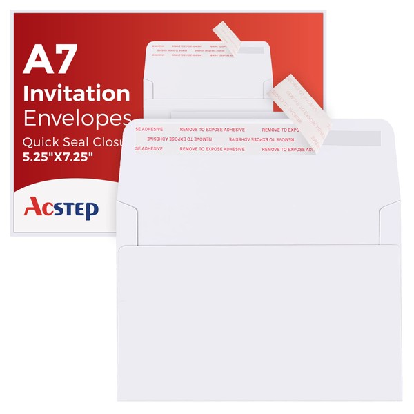 ACSTEP 50PACK 5 X 7 Envelopes, White A7 Envelopes Self Seal for Weddings, Invitations, Photos, Postcards, Greeting Cards Mailing,Baby Shower, Graduation