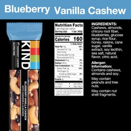 KIND Bars, Blueberry Vanilla Cashew, Healthy Snacks, Gluten Free, 5g Protein, 12 Count