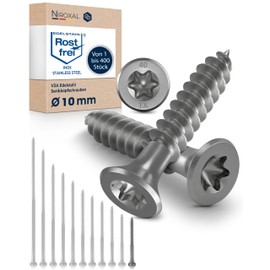 Stainless Steel Screws Torx Wood Screws 10 x 60 Stainless Steel V2A Rustproof Chipboard Screws for Wood Partial Thread 10 mm Thick 60 mm Long Pack of 2 Screws Wood A2