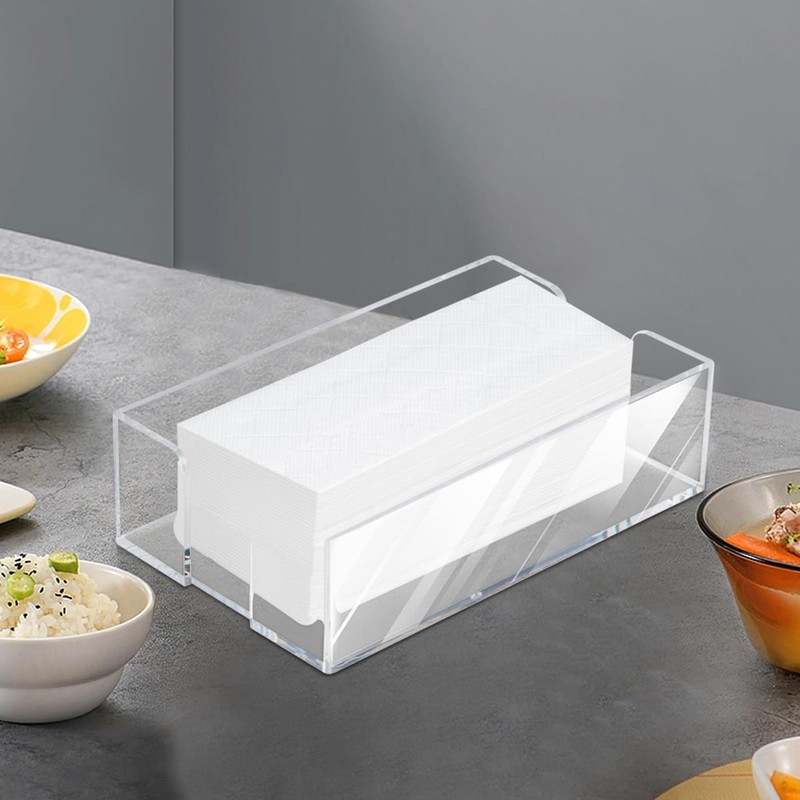Acrylic Napkin Holder, Clear Modern Design, Countertop Napkins Dispenser, Flat