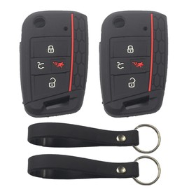 kcpros 2Pcs Black Rubber Silicone 4 Buttons Flip Smart Key Fob Cover Case Protector Keyless with Keychain Compatible with Volkswagen VW Atlas GTI Tiguan Golf Jetta