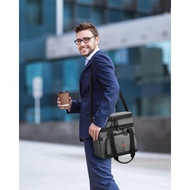 Pritent Lunch Box for Men Women Double Deck Insulated Lunch Bag for Men Woman Leakproof Expandable Cooler Bag with Adjustable Shoulder Strap for Work Picnic School(Gray‌,16L)
