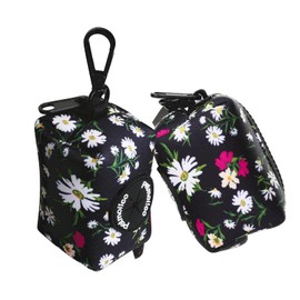 Petmolico Dog Poop Bag Holder Leash Attachment, Dog Waste Bag Dispenser Zippered Pouch, Fits Any Dog Leash, Includes Free Roll of Dog Bags, Poop Bag Dispenser - 2 Packs (White Daisy)