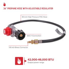Nexgrill 36" Propane Regulator and Hose – Adjustable 10 PSI LP Gas Regulator with 1/8" Male Connector – Fits Turkey Fryers, Grills, Burners – Black, Model 711-0010