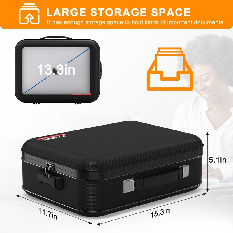 Fireproof Box,Hard Shell Fireproof Safe Box with Lock,Portable Fireproof Safe