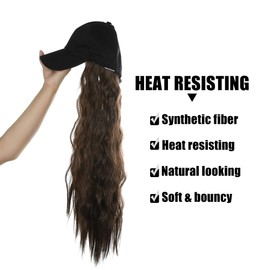 VOCOSTE Baseball Cap with Hair Extension Fluffy Wavy Wig 26 Inch Hairstyle Adjustable Wig Hat for Women Light Brown