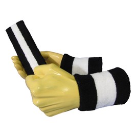 COUVER 2 Color Striped Terry Sports Headband Wristband Set, White/Black