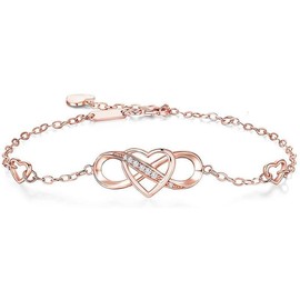 Infinity for Women S925 Sterling Silver Bracelet Summer Beach Bracelet Chains Jewelry Presents for Women Girls (Rose Golden, One Size)