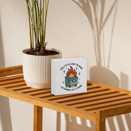 STHTTSW Funny Office Desk Decor, Dumpster Fire Wooden Sign, This Little Light of Mine Funny Faith Desk Accessories, Inspirational Coworker Gifts for Women Men Boss Friend, Christian Decor for Chaos-Lovers Coworkers