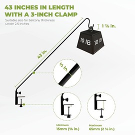 Idzo Deck Hook for Bird Feeder, 43in Deck Bird Feeder, Plant Hanger for Railing, 3in Non-Slip Clamp