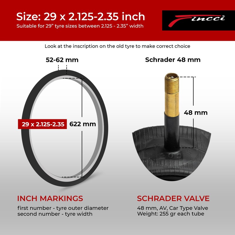 Finсci Bike Inner Tubes 29 x 2.125-2.35 Inch - 48mm