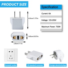 Rukinovi 4Pcs European to Us Plug Adapter,Travel Plug Adapter,Easy to Use Fireproof Safe US Travel Adapter,EU to Us Plug Adapter for American,Canada,Mexico,Type A (A-White)