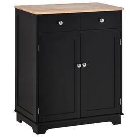 HOMCOM Sideboard with Solid Wood Countertop, Modern Kitchen Storage Cabinet, Coffee Bar Cabinet with 2 Drawers, Doors and Adjustable Shelf, Black