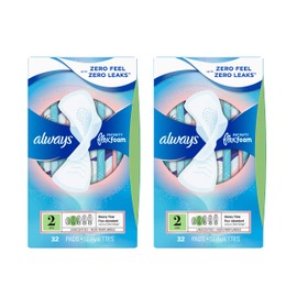 Always Infinity Feminine Pads for Women, Size 2, Heavy Flow Absorbency, with Wings, Unscented, 32 Count (Pack of 2)