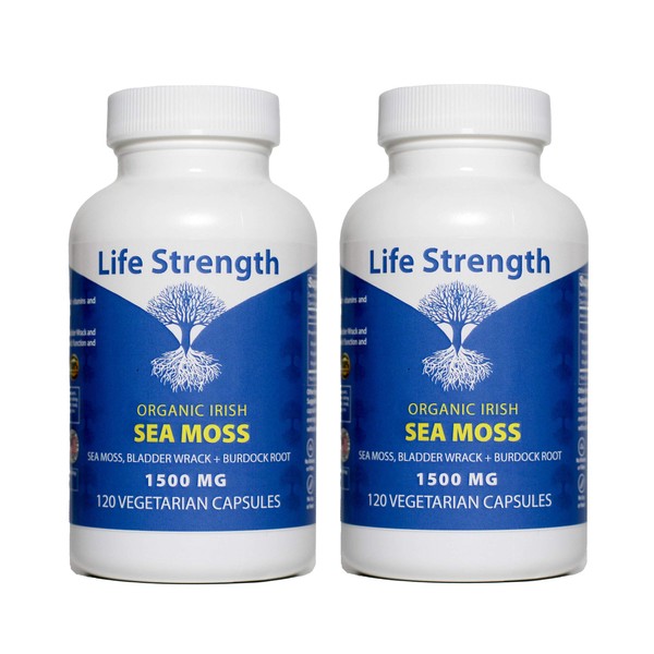 LifeStrength Sea Moss Capsules (Pack of 2) - Wildcrafted Irish Sea Moss, Bladderwrack & Burdock Root Superfood Blend - Immune System, Joint, Gut Health & Thyroid Support - 240 Vegetarian Capsules