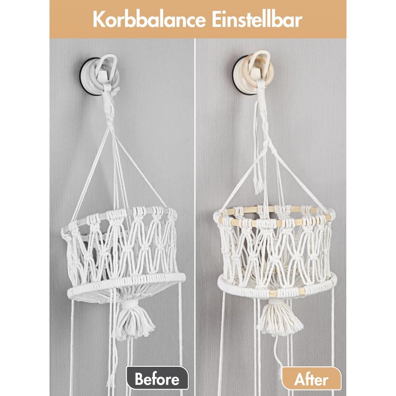 SAUNNIHEN 3-Tier Hanging Fruit Basket, Bamboo Hanging Basket Fruit, Space-Saving