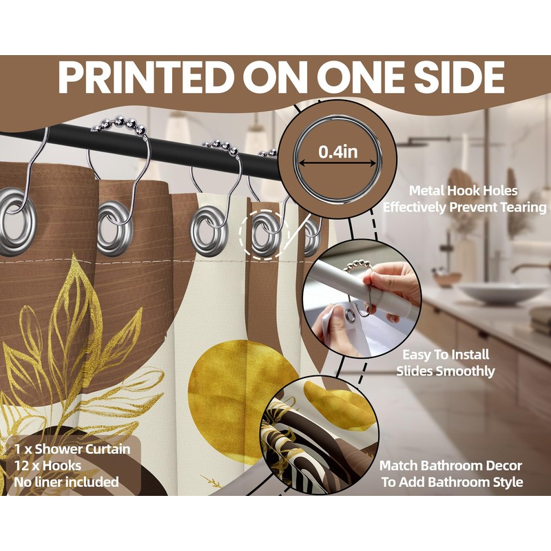 QGHOT Mid Century Modern Black and Brown Shower Curtain Boho