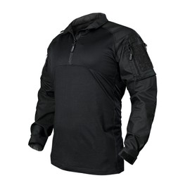 IDOGEAR Men’s Tactical Military Shirts 1/4 Zip Combat BDU Shirts Camo Long Sleeve with Pockets for Outdoor Airsoft Paintball(Black,XX-Large)