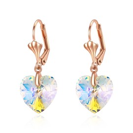 Clearine Heart Leverback Earrings Austrian Crystal Blue Chandelier Dangle Earrings for Women Fashion Rose Gold Plated Hypoallergenic Jewellery, Crystal