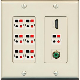 RiteAV 7.1 Surround Sound 7 Speaker Wall Plate with 1 Port HDMI RCA - 2 Gang [Light-Almond]