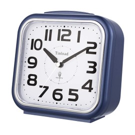 Tinload 5.5" Large Analog Alarm Clock Silent Non Ticking, Gentle Wake, Beep Sounds, Increasing Volume, Battery Operated Snooze and Manual Light, Easy Set, Blue
