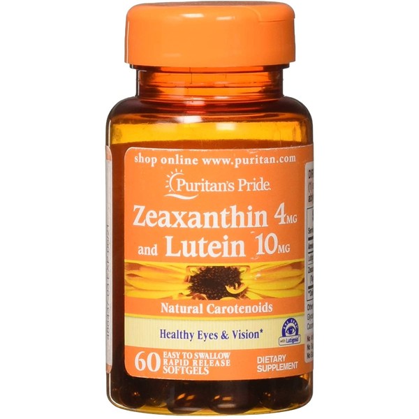 Puritans Pride Zeaxanthin 4mg with Lutein 10mg Softgels, 60 Count