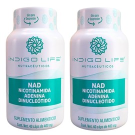 INDIGO LIFE NUTRACEUTICOS – Pack 2 Frascos de NAD (Nicotinamida Adenina Dinucleótido) – 40 Cápsulas Veganas 500 mg