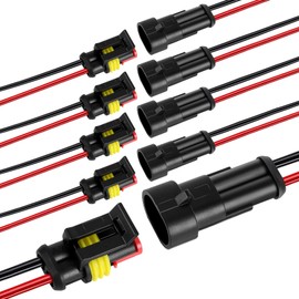 2 Pin Waterproof Wire Connector，18AWG 10cm Male and Female Wire Connector Suitable for Car, Truck, Boat, and Various Applications (5 Pack)
