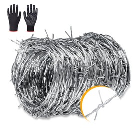 AggFencer 60ft Barbed Wire, 2 Point 16 Gauge Hot-Dip Galvanized Barb Wire Roll for Crafts Fences, Fence Wire for Critter Deterrent