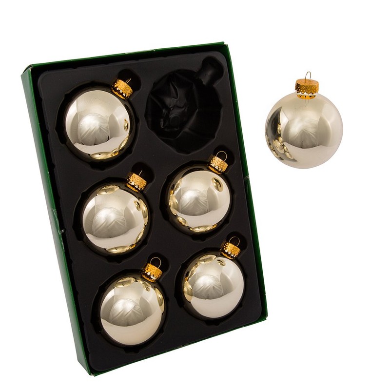 Kurt Adler 6 Piece Shiny Gold Glass Ball Ornament Box