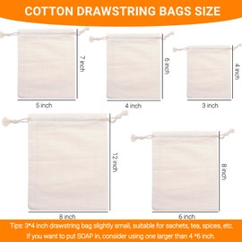 50 Pieces Cotton Drawstring Bags, Organic Cotton Muslin Bags (15x20cm) Gift Bags, Party Favor Bags, Unbleached Cotton Pouches, Sachet Bag,Fabric Bags,DIY Jewelry Bags (6x8 Inch)