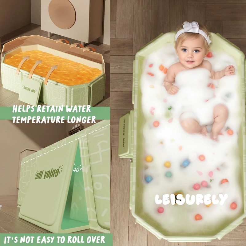 Collapsible Bathing Basin 29.5×17.7×9.8 in, Foldable Portable Tub with Drain