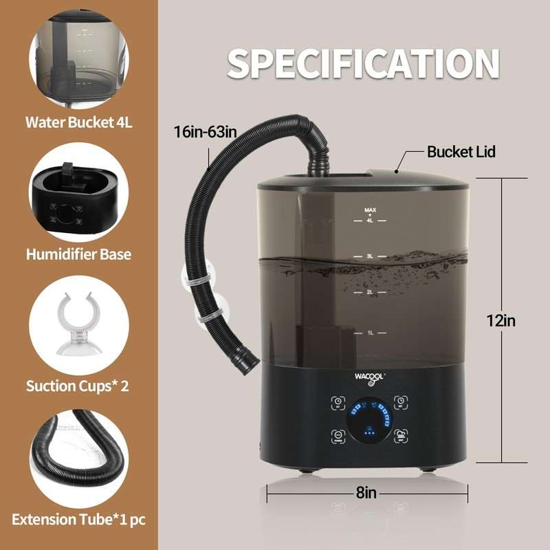 WACOOL Reptile Fogger Mister 4L No-Leak Top-Fill Water Humidifier -