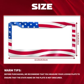 Personalise Classic American Flag License Plate Frame License Plate Frames Car Universal Stainless Steel Accessories Cars Decor with 2 Holes and Screws Fits Standard US Vehicles Size 12.2 x 6 Inches