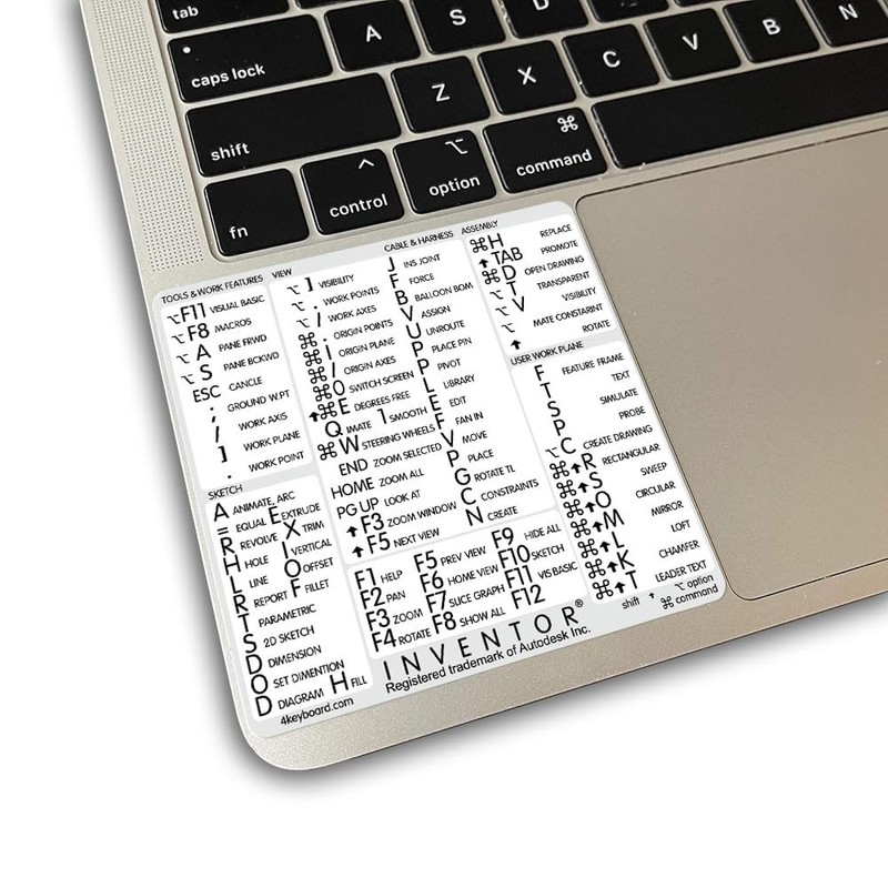 Autodesk Inventor Reference Keyboard Hotkeys Sticky Labels for Mac OS